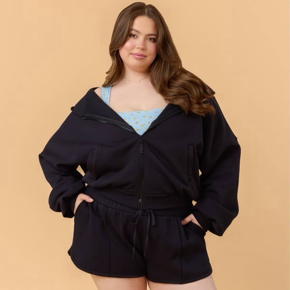 Blogilates Women's Marshmallow Full Zip Hoodie Black Sweatshirt 3X